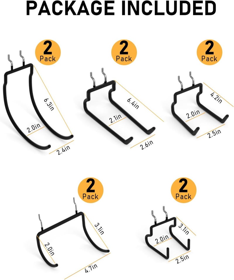 INCLY 10 Pack Heavy Duty Pegboard Hooks, 1/4" Pegboard Drill Holder Tool Utility Hooks, Peg Board Tool Hangers Accessories for Hanging Power Tools, Drill, Hammer, Workbench, Garage - Image 3